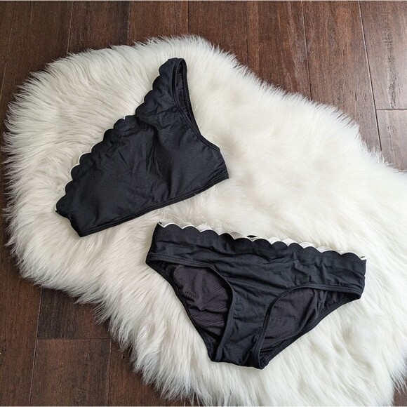 KATE SPADE Contrast Black Scallop Bikini Swimsuit One Shoulder Estimated S Small - Picture 1 of 11